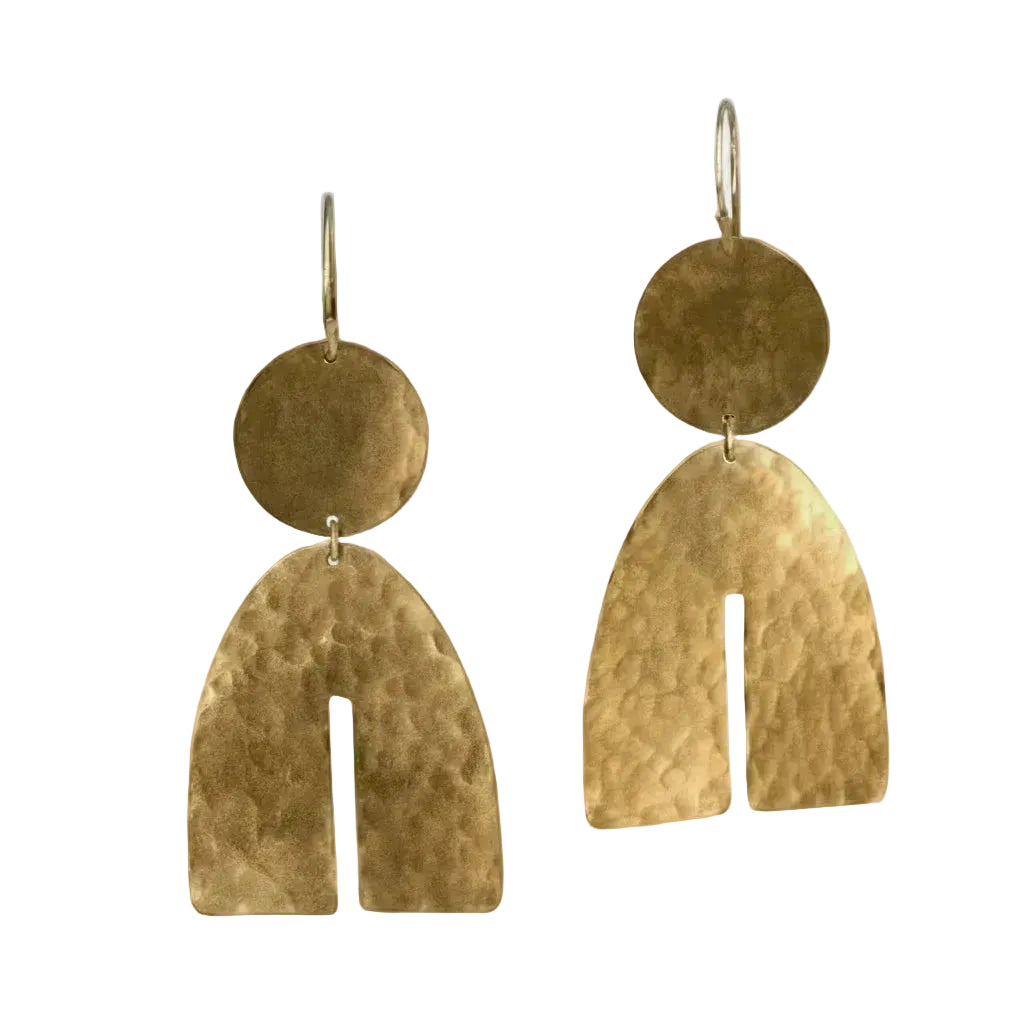 ARCTIC sculptural arc earrings handmade in hammered bronze with 14K gold filled ear wires