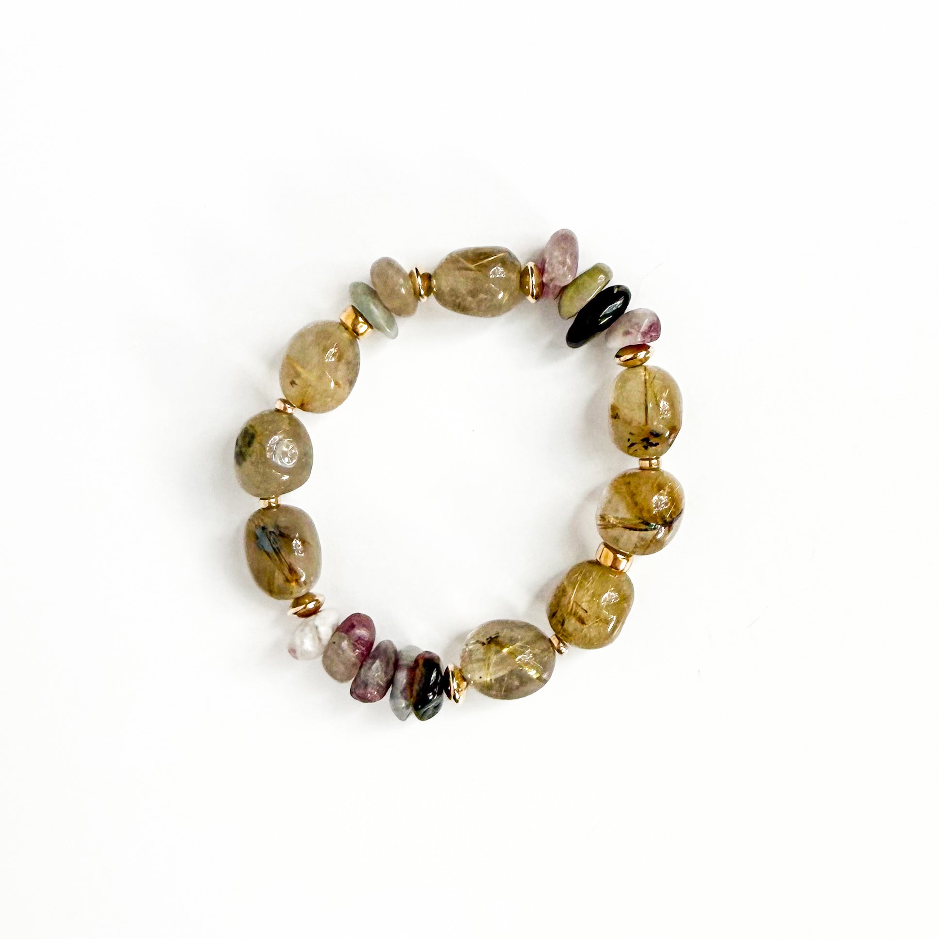Ceres golden rutilated quartz and multicolored tourmaline bracelet with 14k gold-filled accents