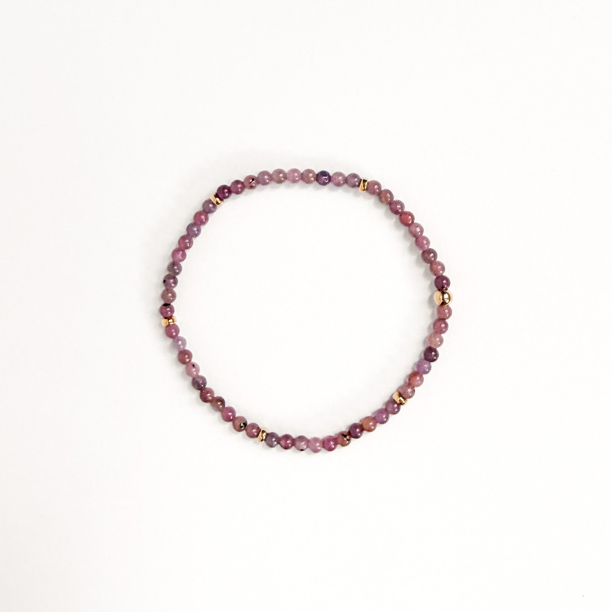 Cerise natural ruby stretch bracelet with 14k gold-filled accent beads