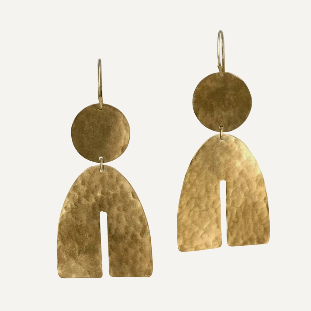 ARCTIC sculptural arc earrings handmade in hammered bronze with 14K gold filled ear wires