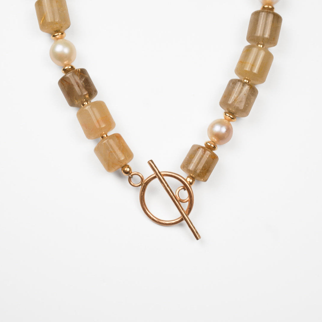 Handmade 14k gold-filled toggle clasp on the Aurelia rutilated quartz necklace