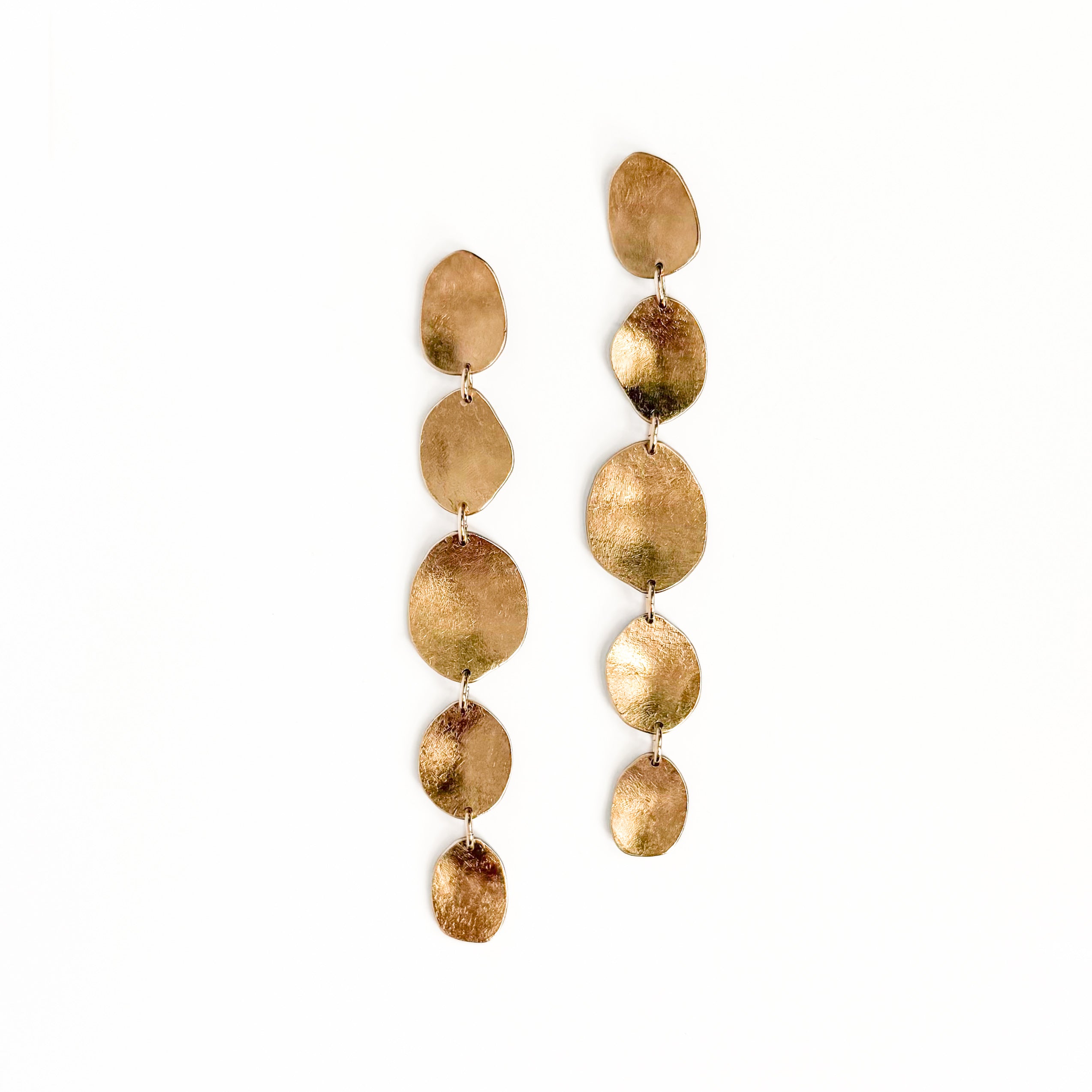 Aurelia handmade brass pebble cascade earrings with 14k gold-filled details