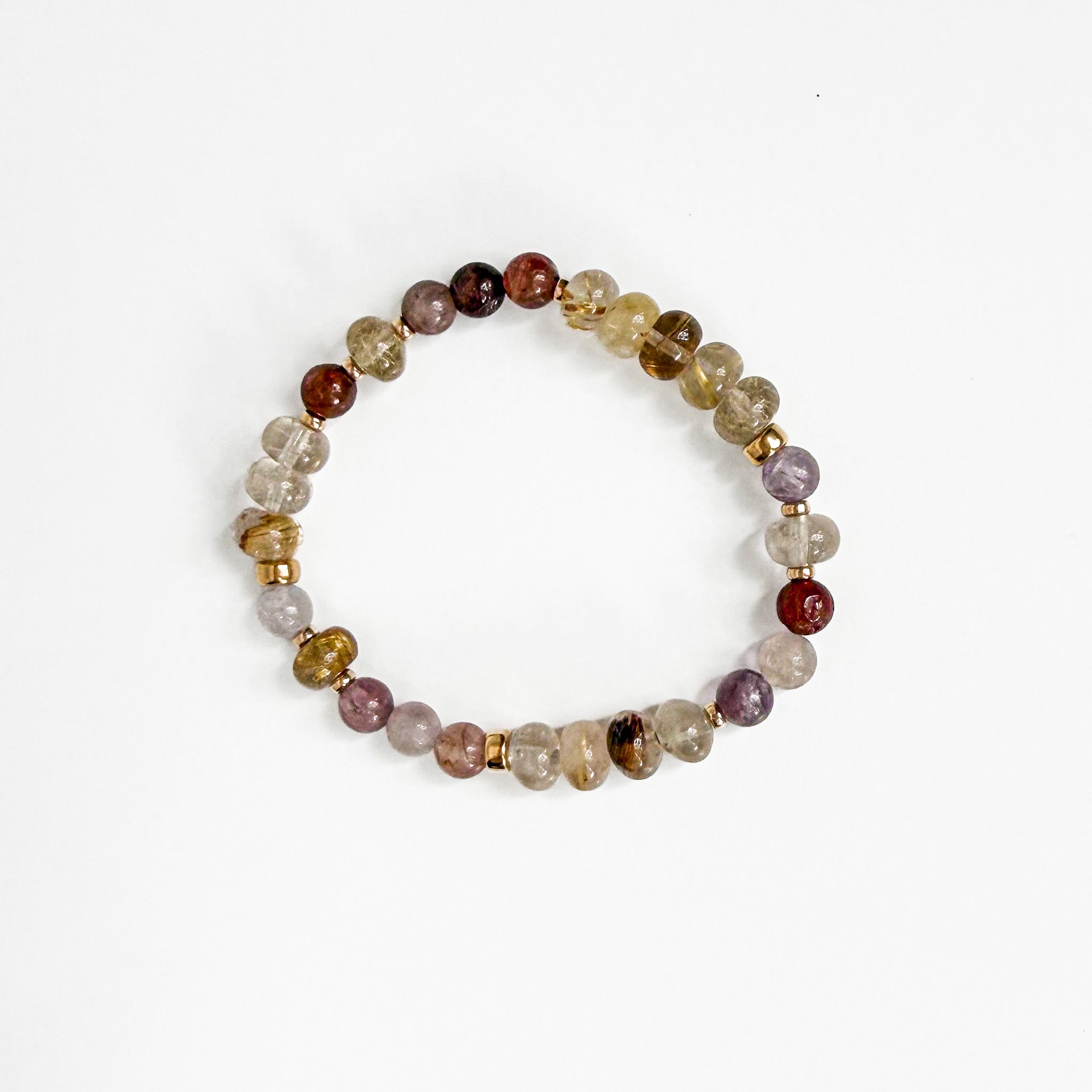 Aveline golden rutilated quartz and pink spinel bracelet with 14k gold-filled accent beads