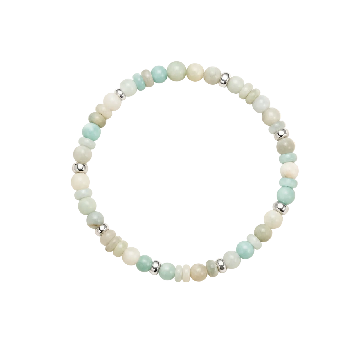 Handcrafted stretch bracelet featuring genuine natural amazonite with sterling silver accent beads. A versatile everyday gemstone bracelet made in Texas.