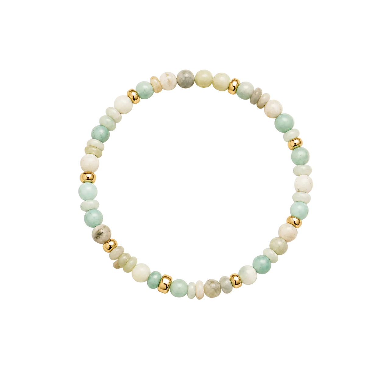 Handcrafted stretch bracelet featuring genuine natural amazonite with sterling silver or 14k gold-filled accent beads. A versatile everyday gemstone bracelet made in Texas.